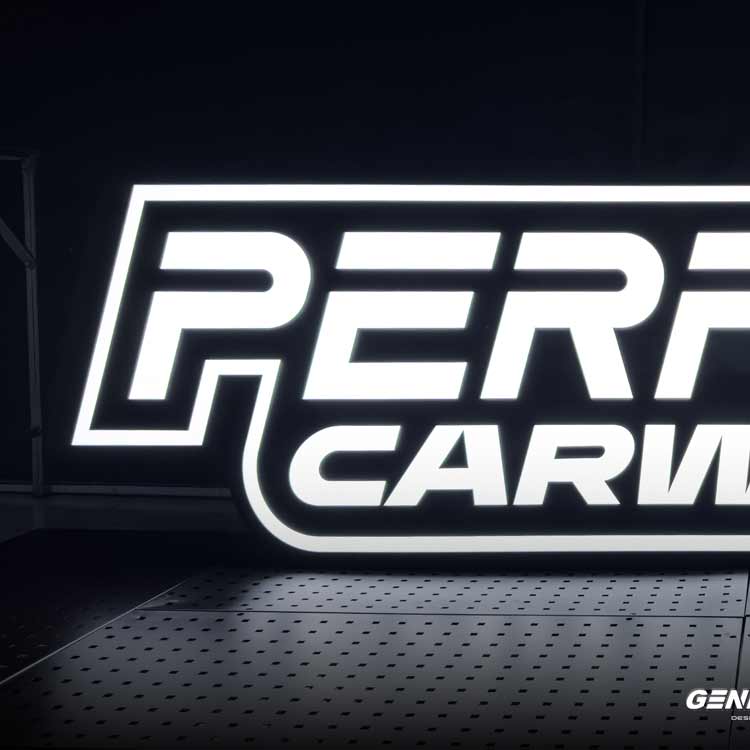 รายละเอียดด้านซ้ายของป้ายตัวอักษรไฟ Perfect Carwash